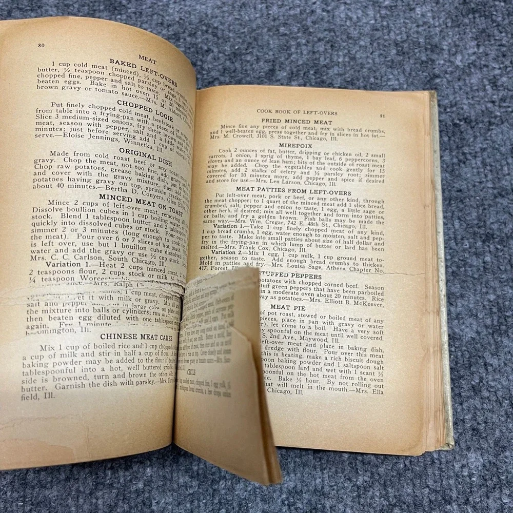 Vintage 1920 The Cook Book of Left-Overs Mabel Sturtevant Illinois First Edition